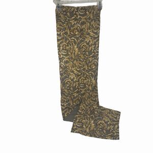 Charter Club Scarf 100% Silk Black and Gold Floral Wool Lined 52" x 12" Italy
